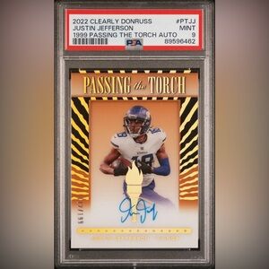 2022 Clearly Donruss Justin Jefferson Passing the Torch Auto PSA 9 Vikings